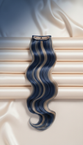 Clip-in human hair extension in deep blue box