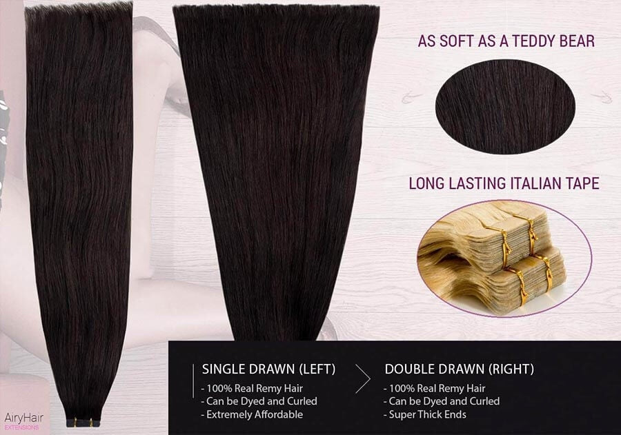 Silk & Blue tape-in extensions, tape strip detail