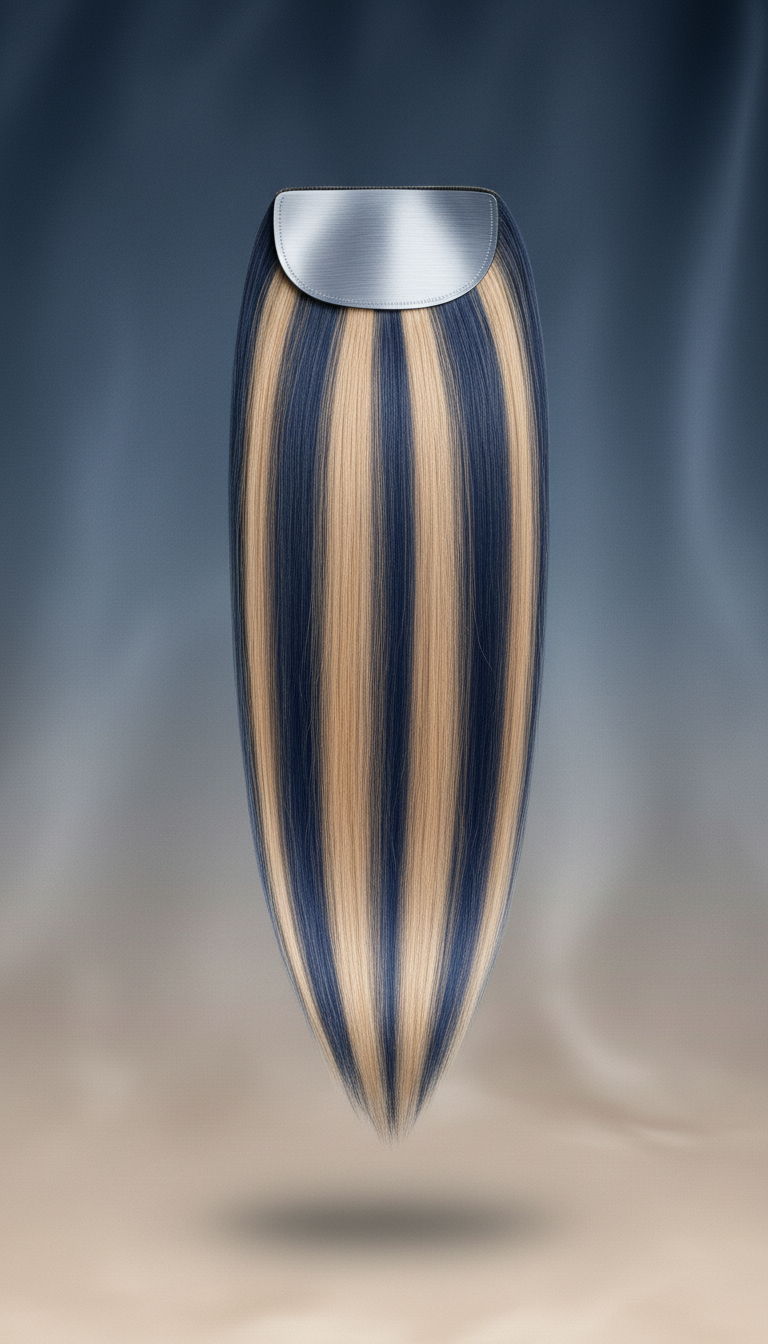 Tape-in human hair extension with elegant typography